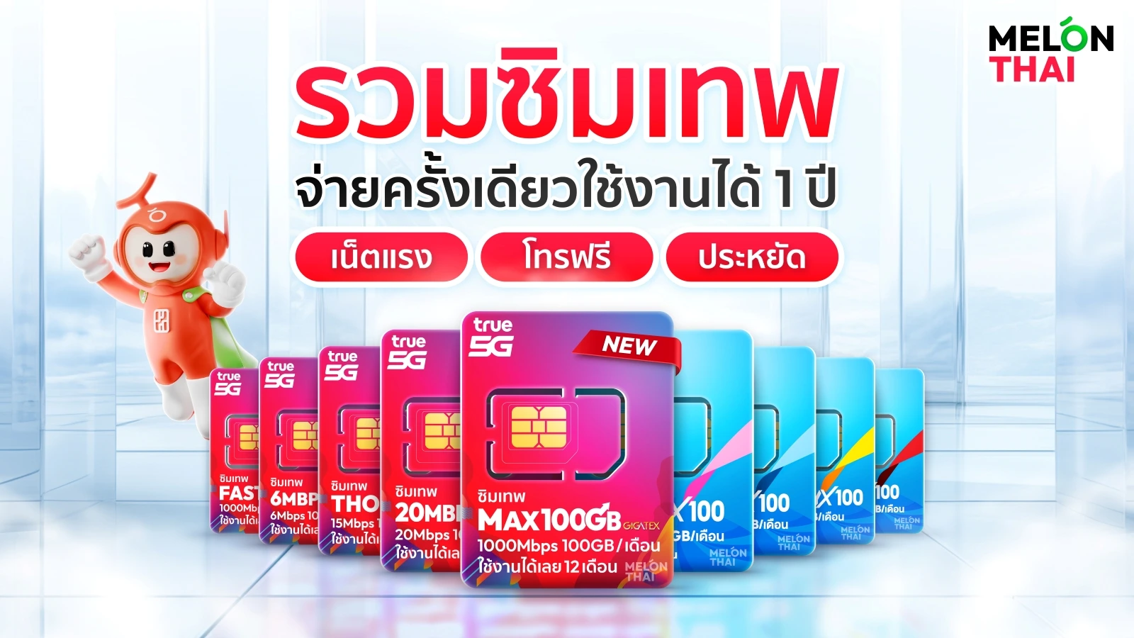 รวมซิมเทพ จ่ายครั้งเดียวจบ ใช้งานได้ 1 ปี เน็ตแรง มีโทรฟรี
